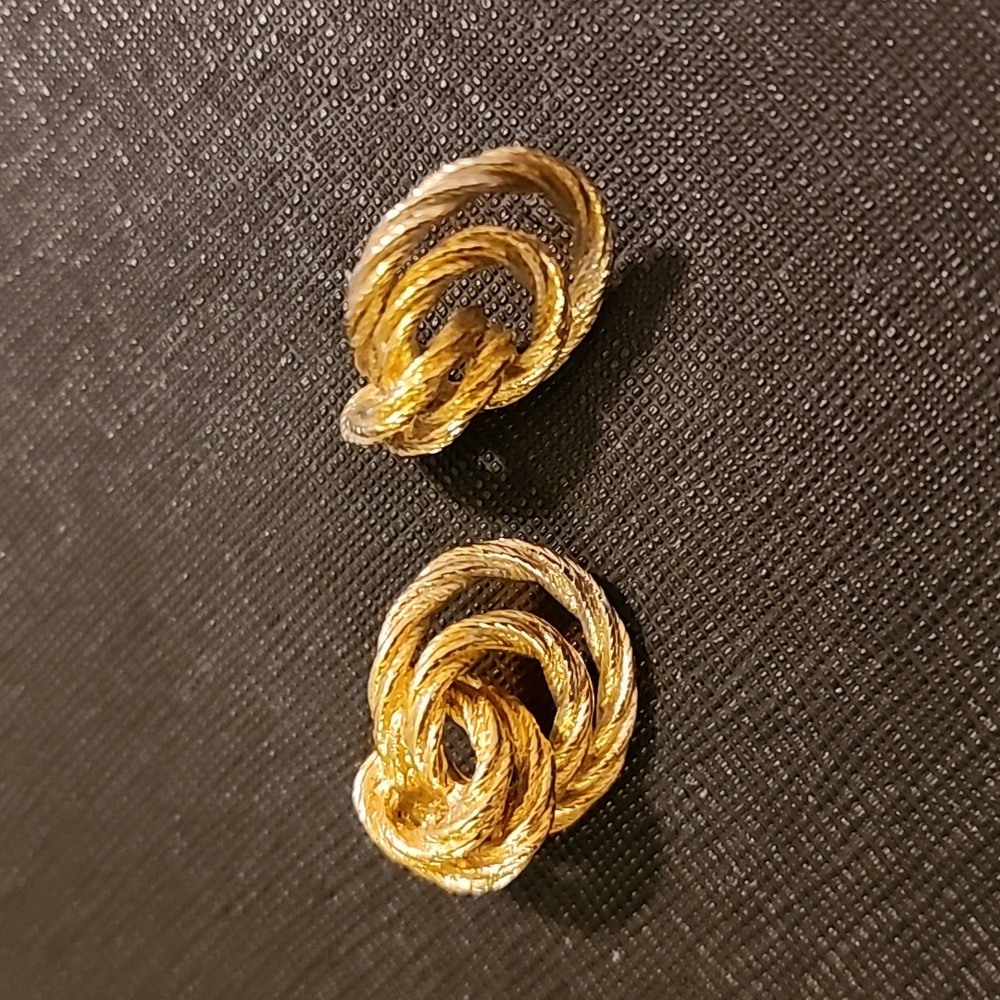 Gold Tone Rope Knot Post Earrings - Picture 4 of 5
